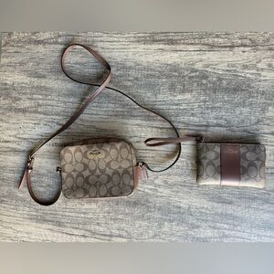 Coach Signature Brown Crossbody and Wristlet Set